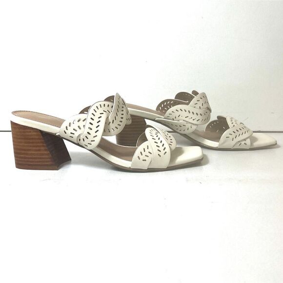 Joie Slip On Strap Comfort Sandal Ivory Cutout Faux Leather Womens 6.5M Mid Heel - Picture 3 of 10
